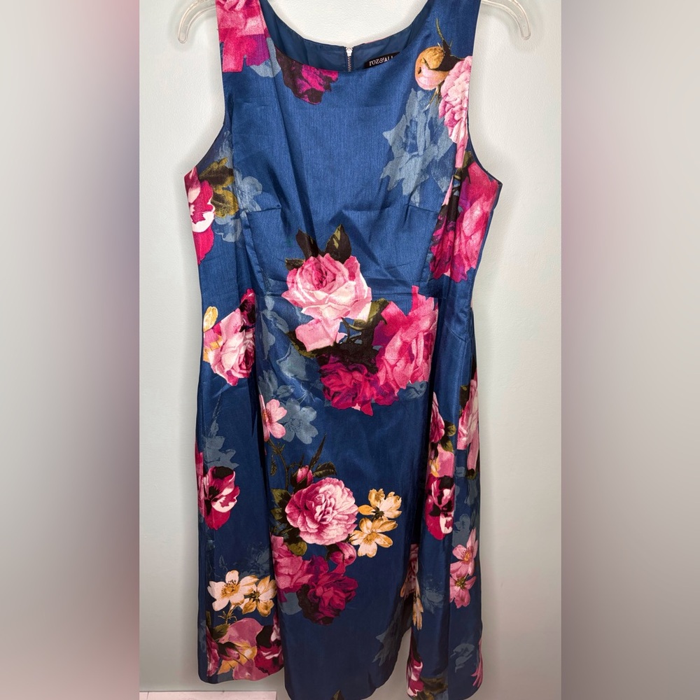 Roz & Ali Women’s Sleeveless Floral Dress – Teal & Magenta – Size 18